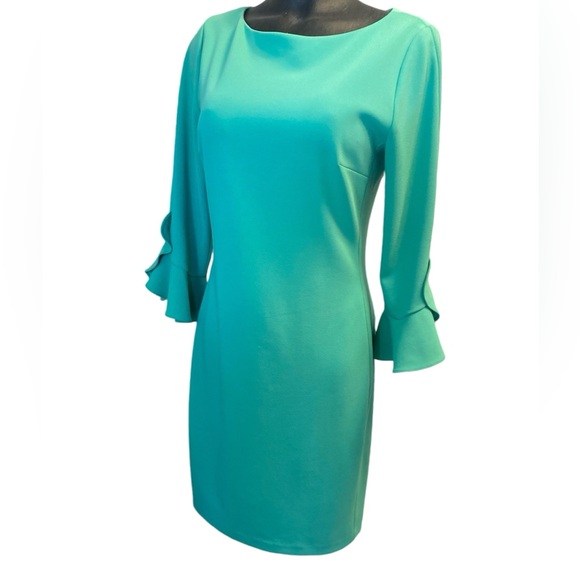 Authentic Karl Lagerfeld Paris Green Lynn Fitted Shift Dress, Emerald Green - Picture 7 of 13